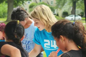 Volunteers making a donation for community outreach
